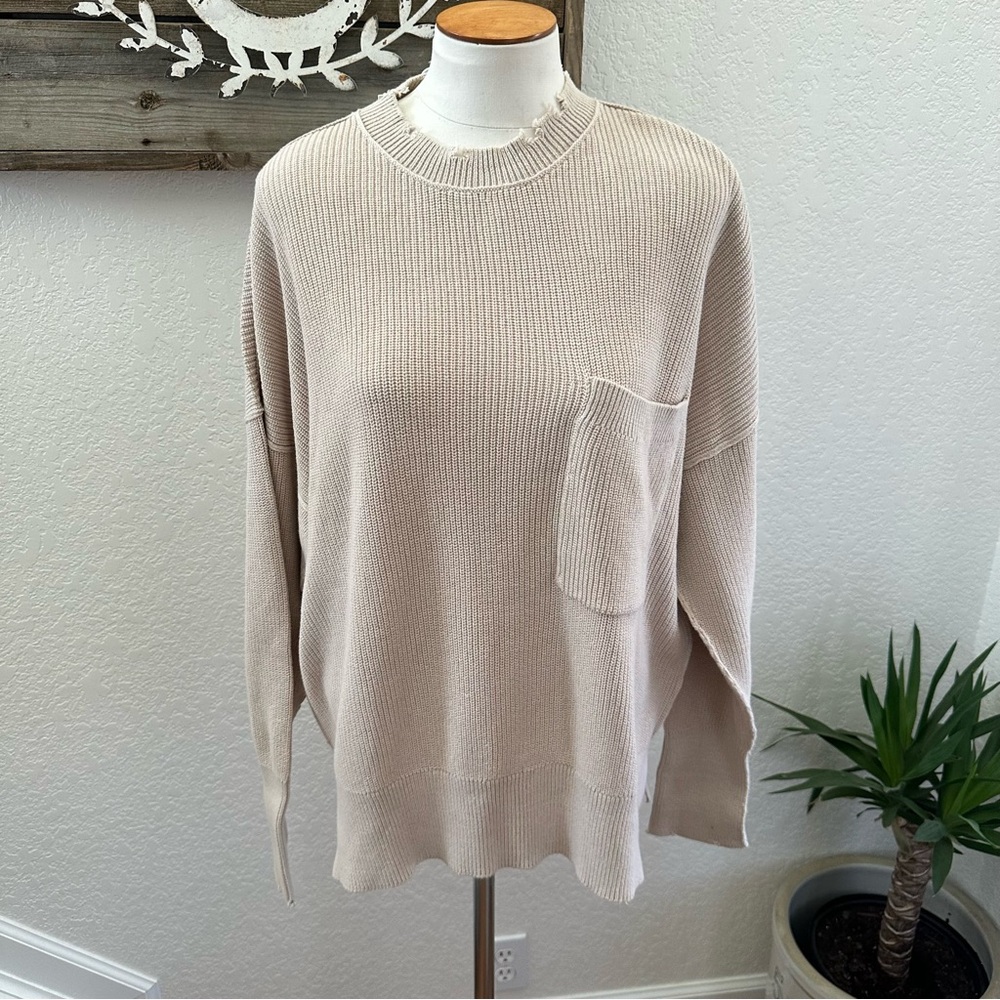 Pistola Stitch Fix Darya distressed pullover sweater Dove size L NWT